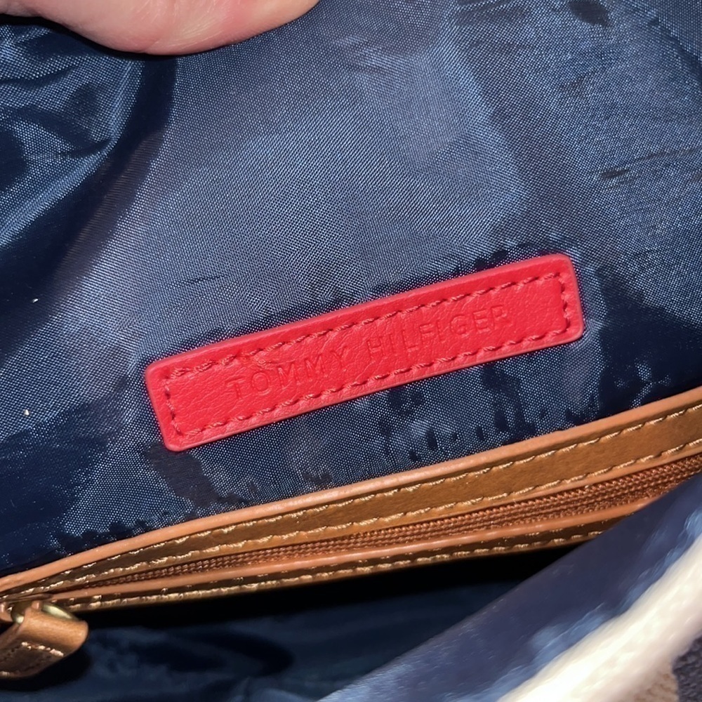 𝅺tommy Hilfiger blue linen-like shoulder bag coastal nautical western boho - Picture 11 of 16
